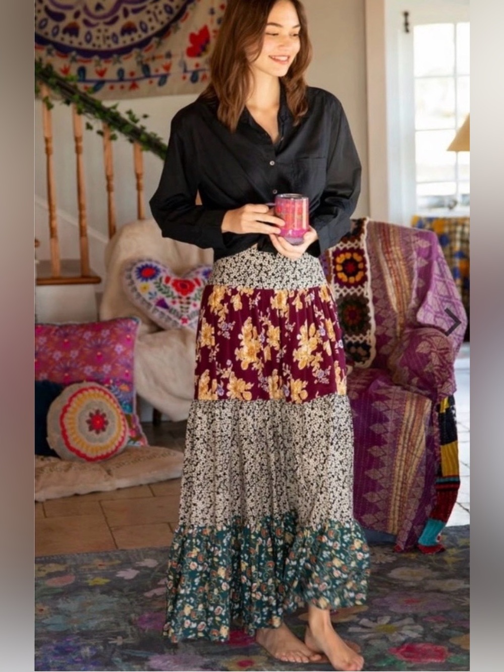 NATURAL LIFE Hanna Convertible Maxi Skirt in Mixed Floral Print